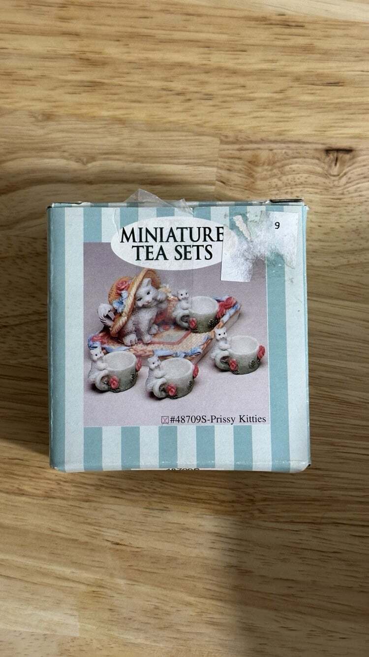 Vintage Mini Cat Tea Set Cottage Core Collectible Decor Miniature Cats